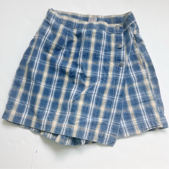 American Vintage Pants - Vintage 90s Blue Jean Skort Plaid KiKomo Cotton 7/8 Y2K